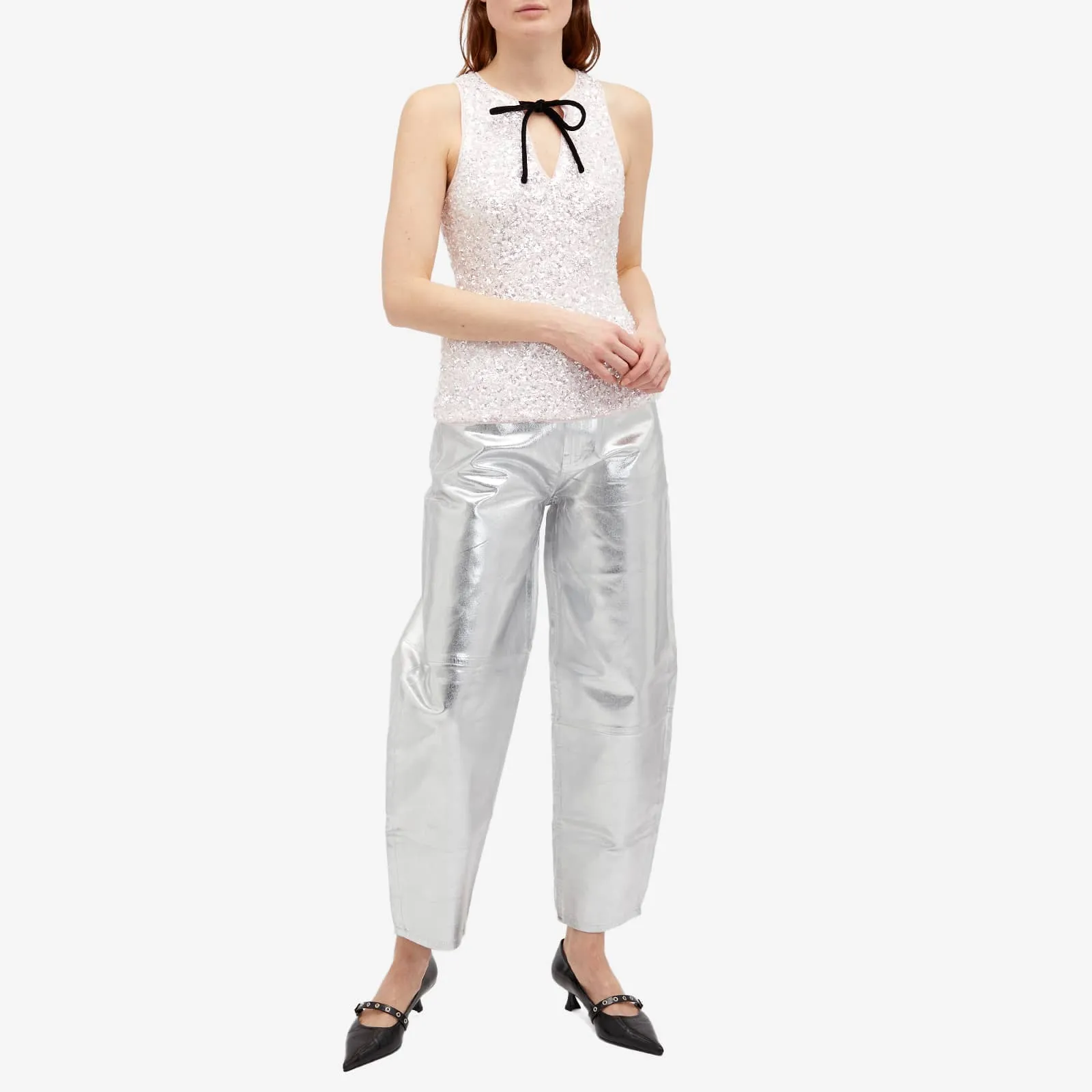 Ganni Foil Denim Stary Jeans, Bright White
