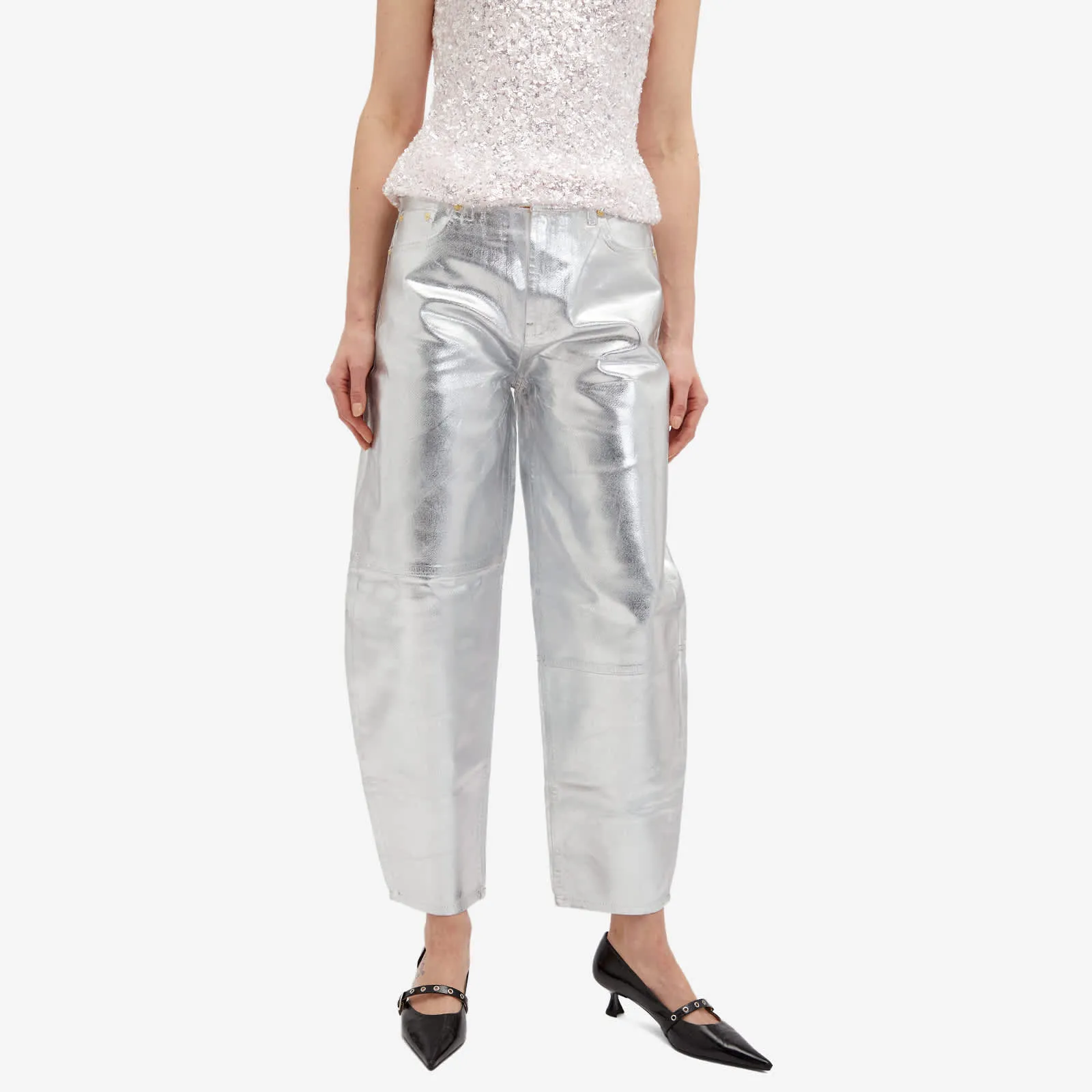 Ganni Foil Denim Stary Jeans, Bright White