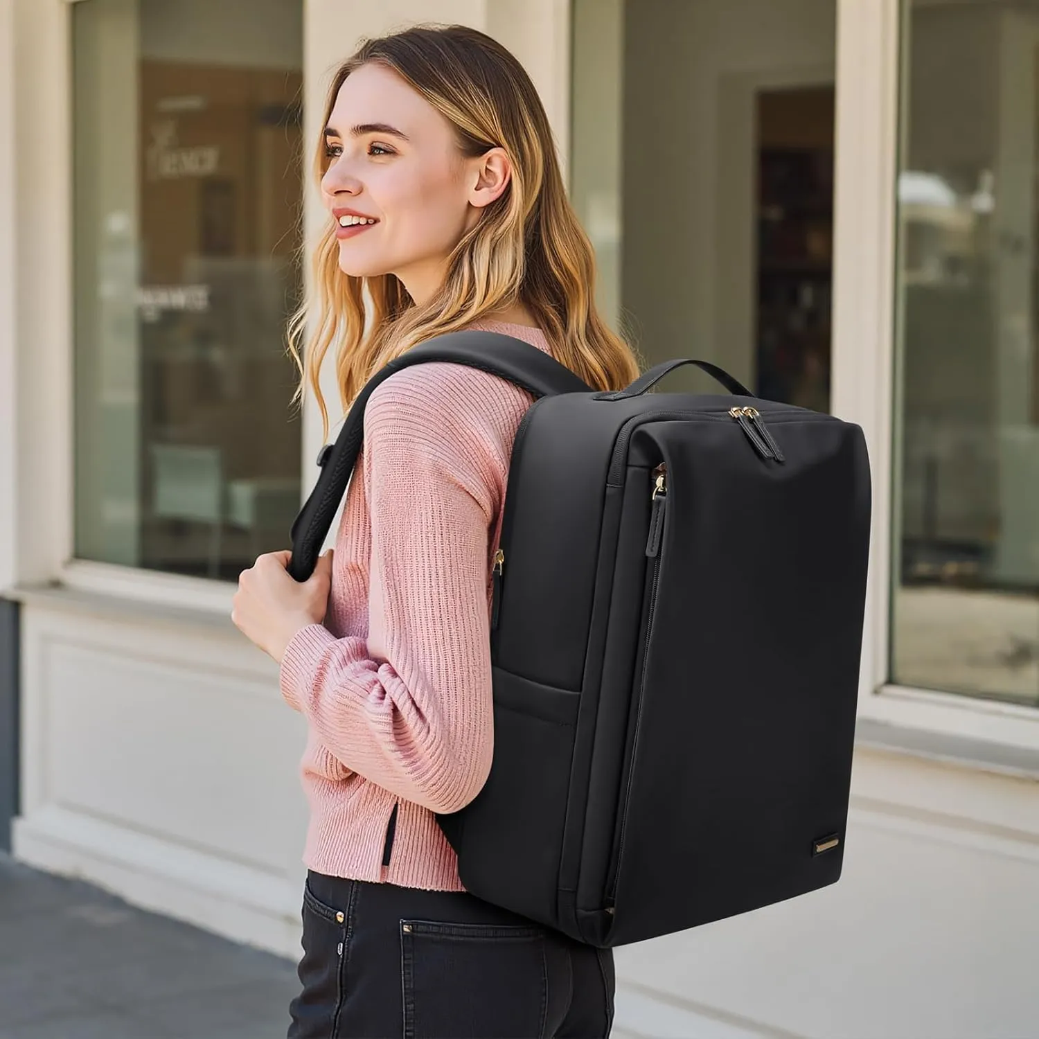 GOLF SUPAGS Stylish Laptop Backpack for Women Airline Approved Perfect for Work College and Travel Multi-Functional Casual Daypack Fits 17.3 Inch Notebook (Black)