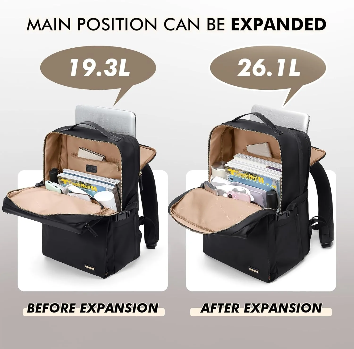 GOLF SUPAGS Stylish Laptop Backpack for Women Airline Approved Perfect for Work College and Travel Multi-Functional Casual Daypack Fits 17.3 Inch Notebook (Black)