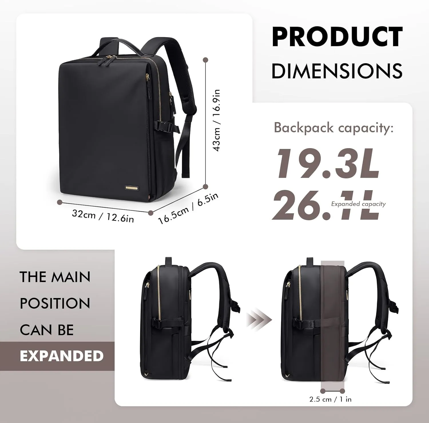 GOLF SUPAGS Stylish Laptop Backpack for Women Airline Approved Perfect for Work College and Travel Multi-Functional Casual Daypack Fits 17.3 Inch Notebook (Black)