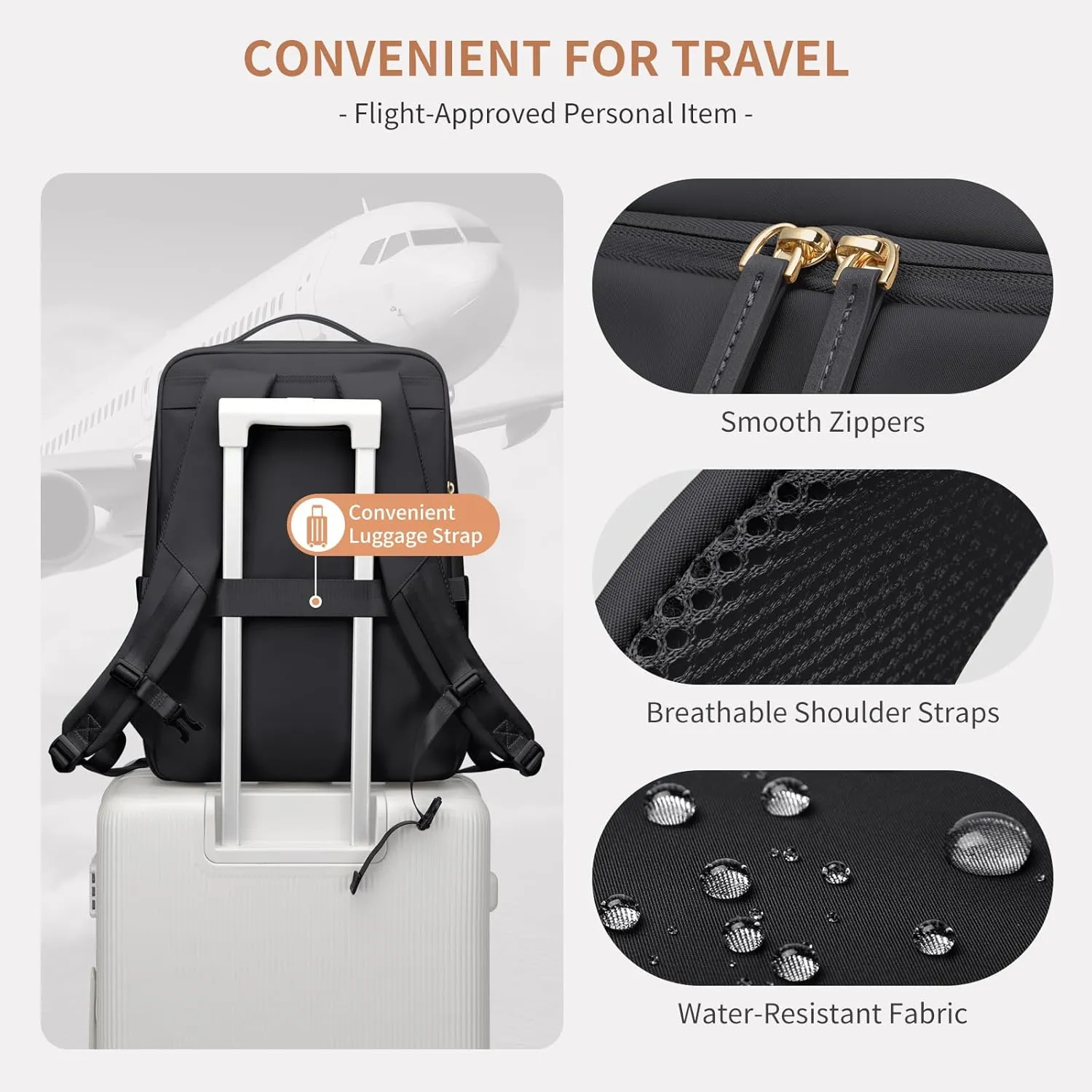 GOLF SUPAGS Stylish Laptop Backpack for Women Airline Approved Perfect for Work College and Travel Multi-Functional Casual Daypack Fits 17.3 Inch Notebook (Black)