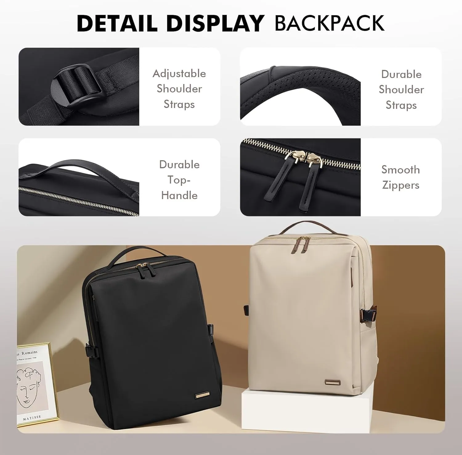 GOLF SUPAGS Stylish Laptop Backpack for Women Airline Approved Perfect for Work College and Travel Multi-Functional Casual Daypack Fits 17.3 Inch Notebook (Black)