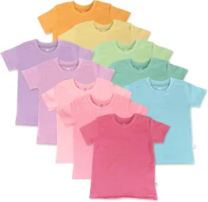 HonestBaby Unisex Baby Organic Cotton Short Sleeve Multi-packs And Toddler T-Shirt Set, 10-pack Rainbow Girl, 3-6 Months US