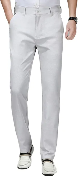 JEShifangjiusu Men's Classic Fit Flat Front Pant Stretch Solid Chino Deck Pant Dress Pants Casual Slim Fit Business Trousers