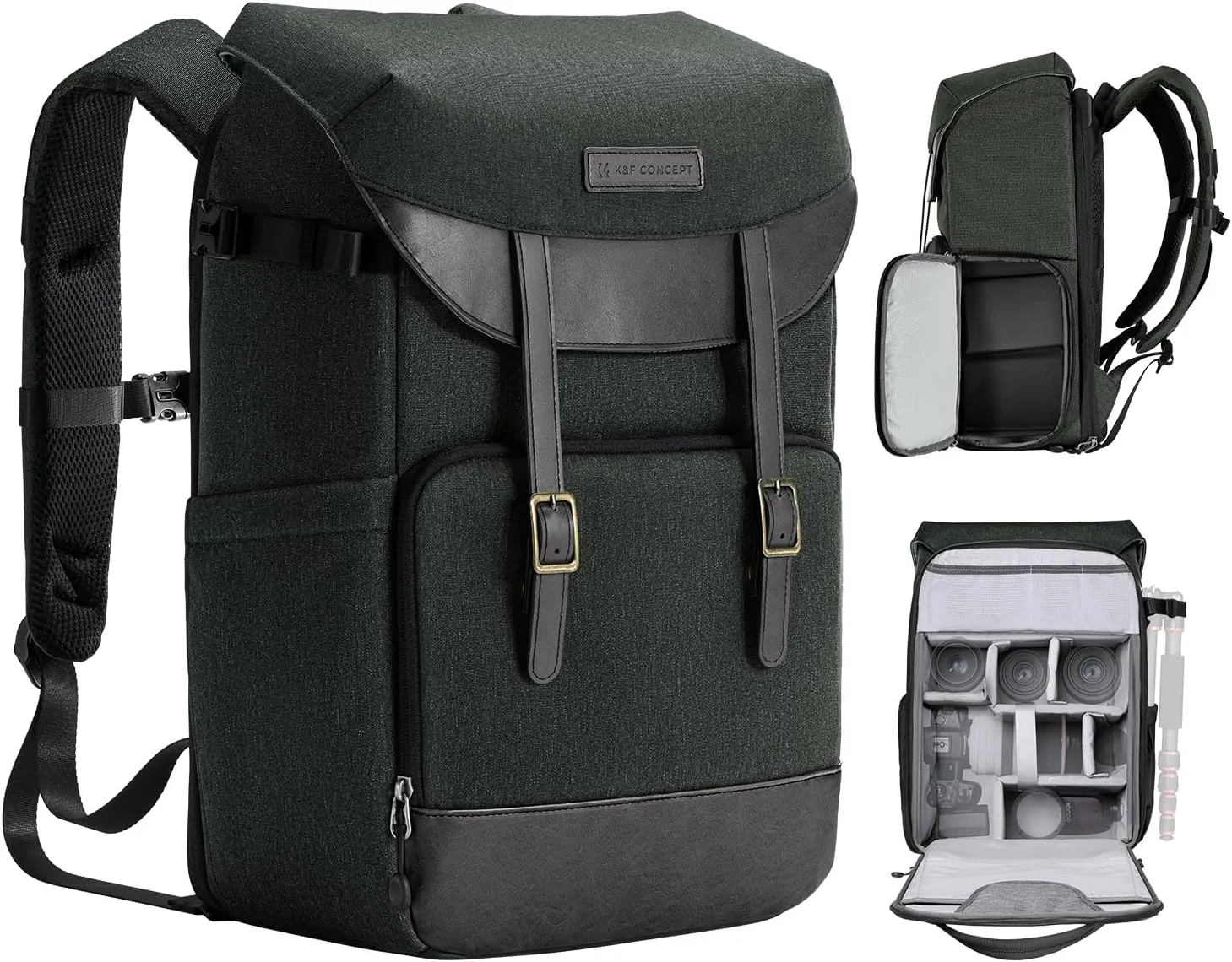 K&F Concept Camera Backpacks for Photographers Travel Bag for Tripod Camera Lence Accessory with laptop compartment and Rain Cover Waterproof Multi-Functional Camera Bags for Dslr Cameras Black