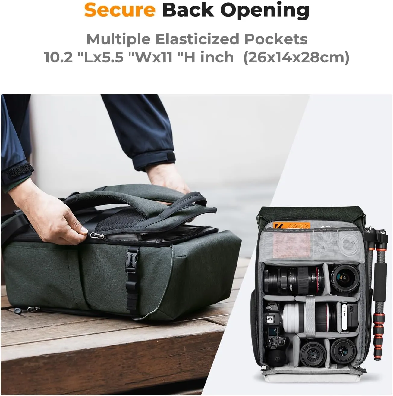 K&F Concept Camera Backpacks for Photographers Travel Bag for Tripod Camera Lence Accessory with laptop compartment and Rain Cover Waterproof Multi-Functional Camera Bags for Dslr Cameras Black