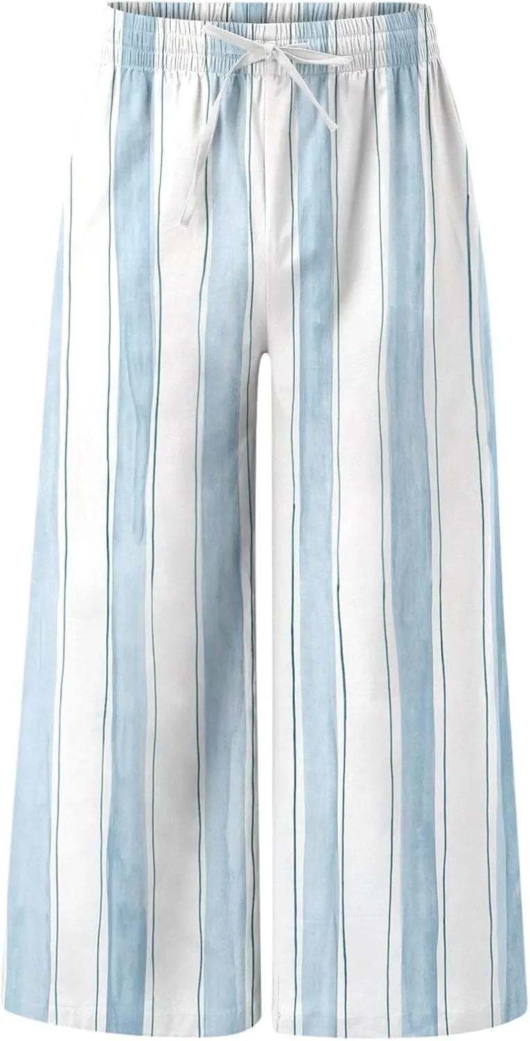 Linen Pants Men Beach Classic Flat Front Chino Pants Casual Lightweight Straight Leg Summer Beach Trousers