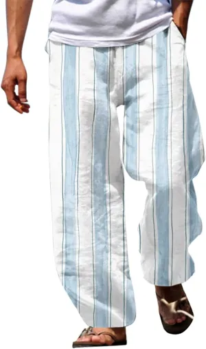 Linen Pants Men Beach Classic Flat Front Chino Pants Casual Lightweight Straight Leg Summer Beach Trousers