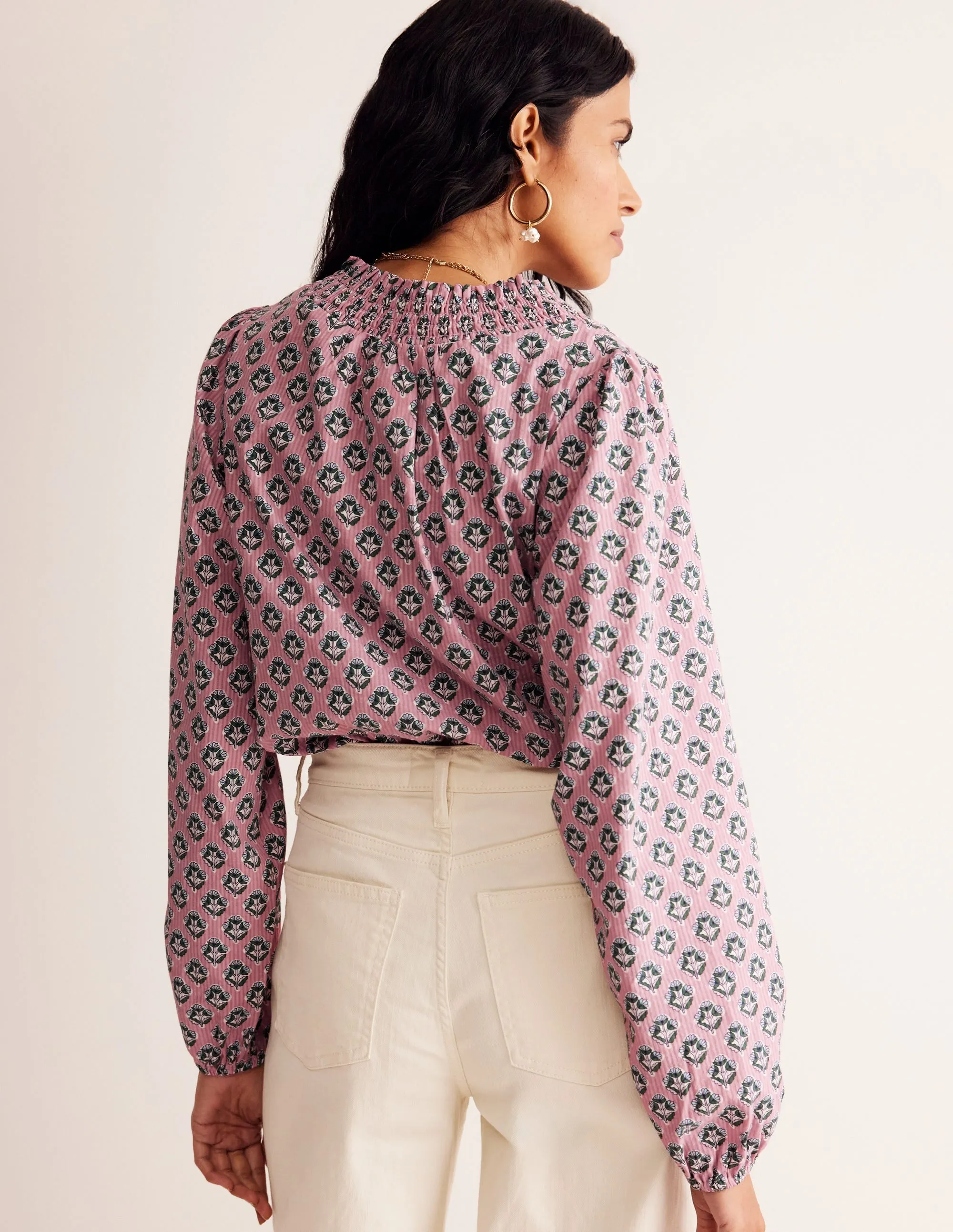 Mae Cotton Smocked Blouse-Vintage Pink, Pome Stamp