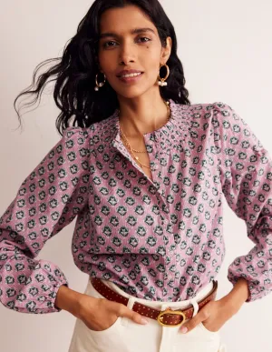 Mae Cotton Smocked Blouse-Vintage Pink, Pome Stamp