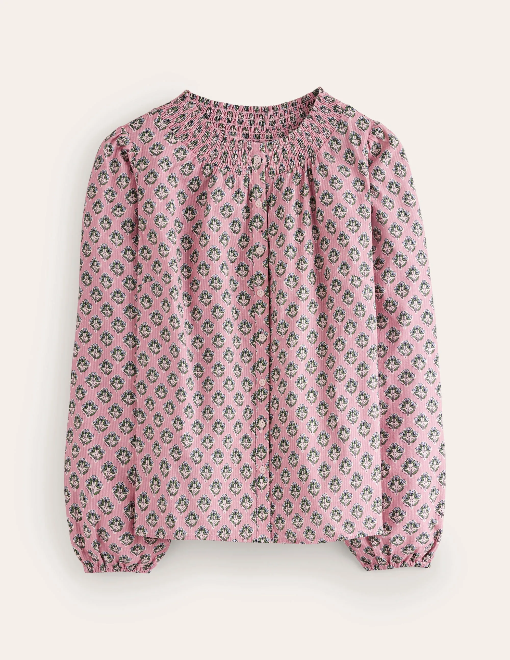 Mae Cotton Smocked Blouse-Vintage Pink, Pome Stamp