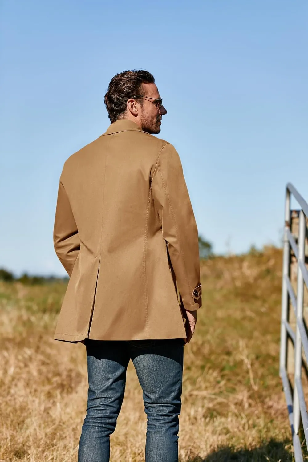 Makkrom Mens Trench Coat Single Breasted Casual Spread Collar Windbreak Jacket Long Classic Business Overcoat