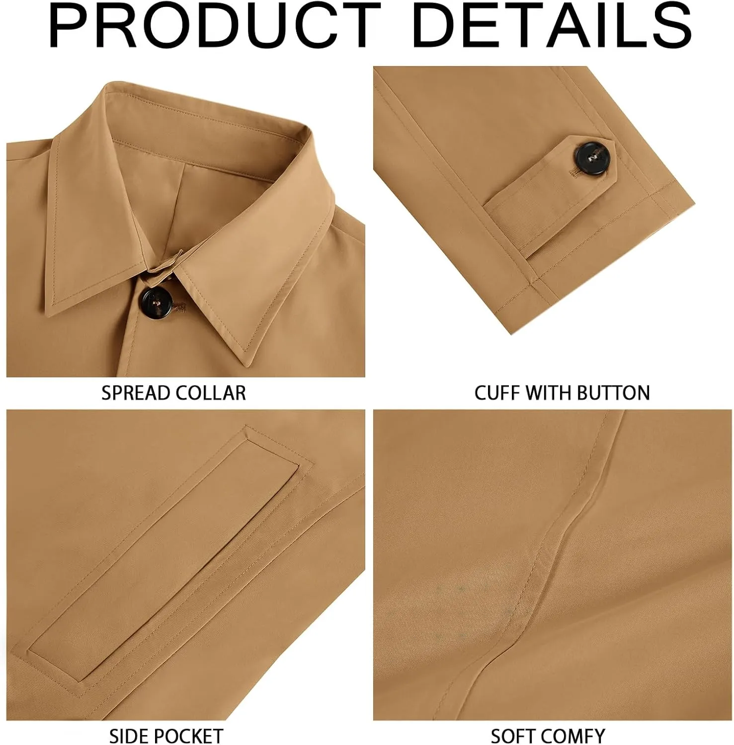 Makkrom Mens Trench Coat Single Breasted Casual Spread Collar Windbreak Jacket Long Classic Business Overcoat