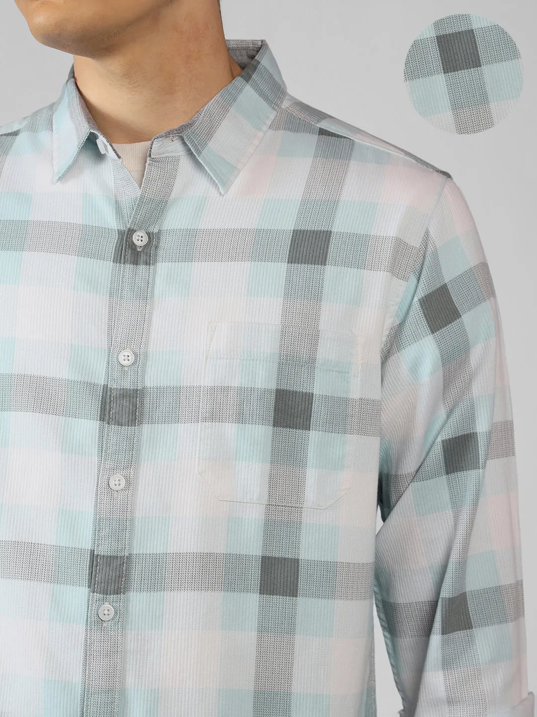 Men's Blue Checks Spread Collar Full Sleeve Regular fit Shirt