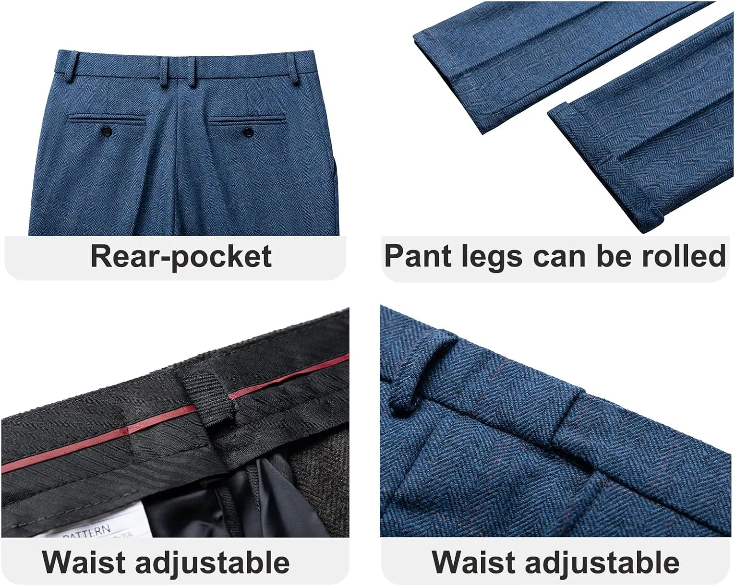 Men's Dress Pants Tweed Plaid Classic Fit Siut Separates Slim Stylish Wool Casual Business Suit Pants