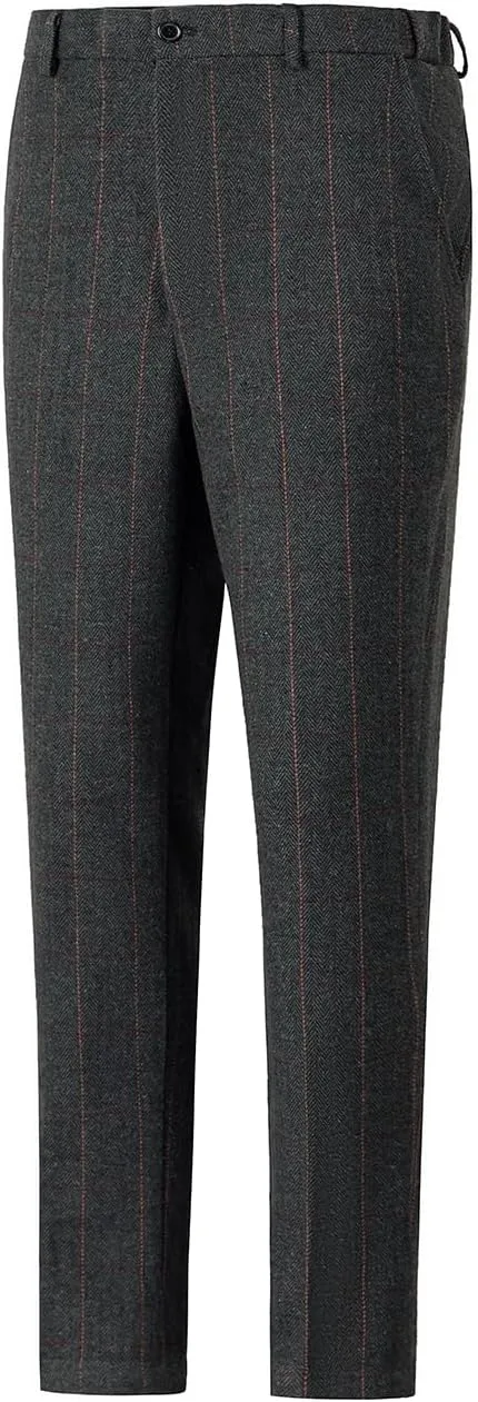 Men's Dress Pants Tweed Plaid Classic Fit Siut Separates Slim Stylish Wool Casual Business Suit Pants