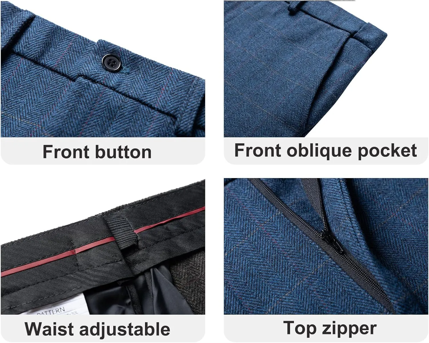 Men's Dress Pants Tweed Plaid Classic Fit Siut Separates Slim Stylish Wool Casual Business Suit Pants