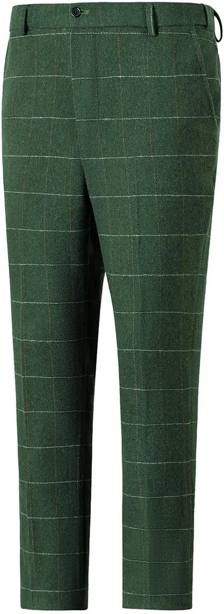 Men's Dress Pants Tweed Plaid Classic Fit Siut Separates Slim Stylish Wool Casual Business Suit Pants