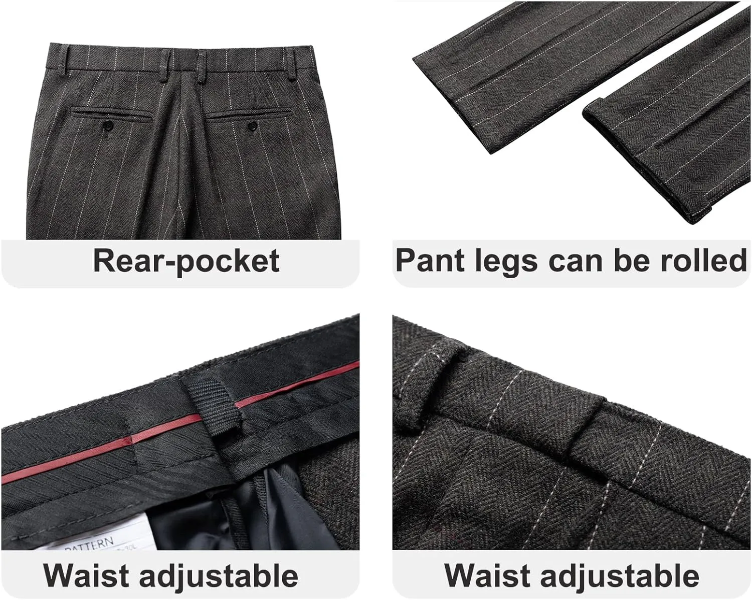 Men's Dress Pants Tweed Plaid Classic Fit Siut Separates Slim Stylish Wool Casual Business Suit Pants