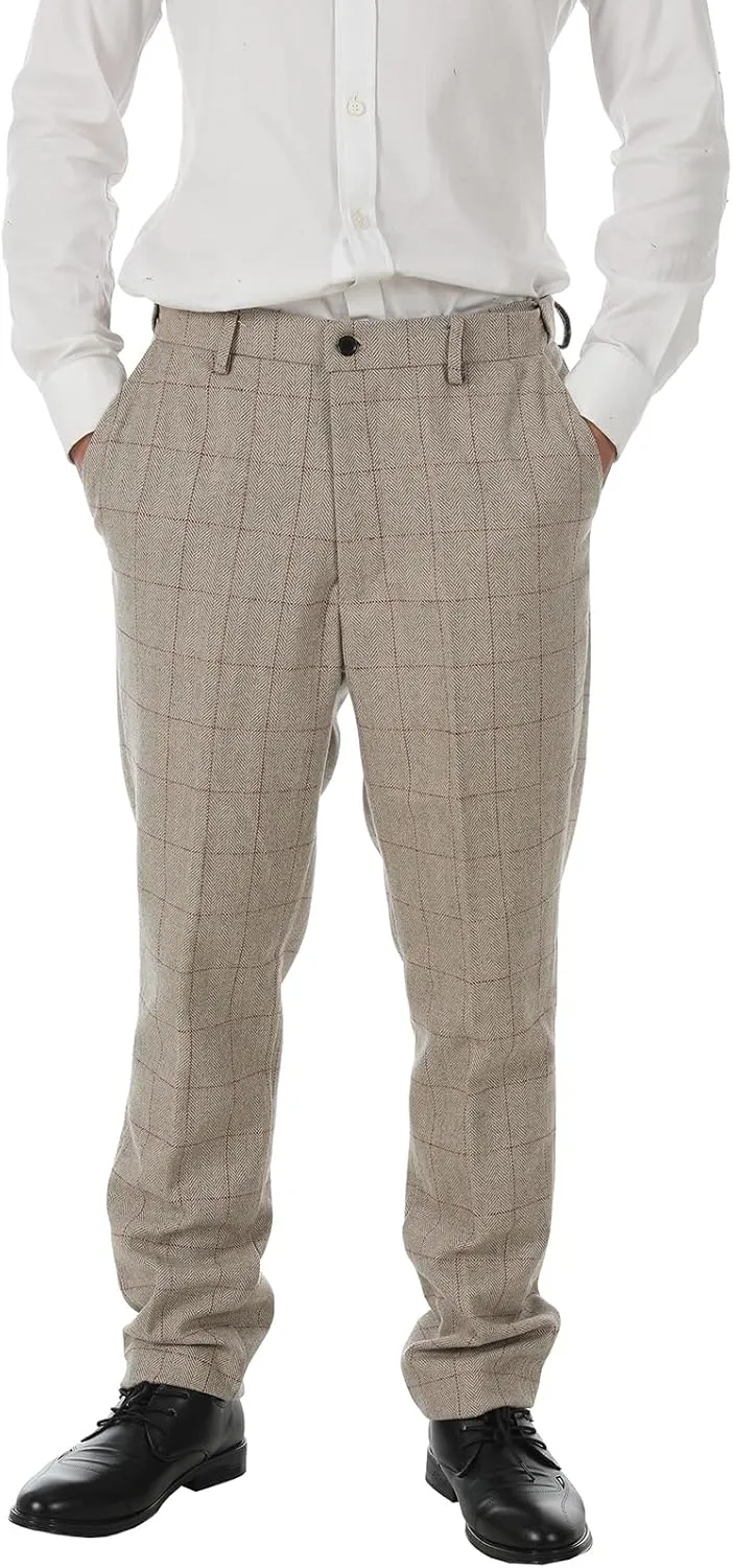 Men's Dress Pants Tweed Plaid Classic Fit Siut Separates Slim Stylish Wool Casual Business Suit Pants