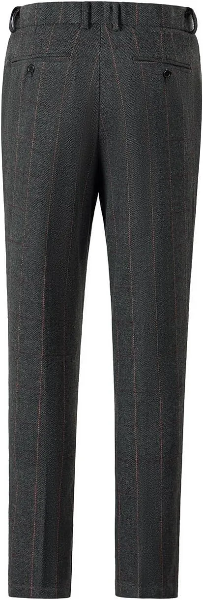 Men's Dress Pants Tweed Plaid Classic Fit Siut Separates Slim Stylish Wool Casual Business Suit Pants