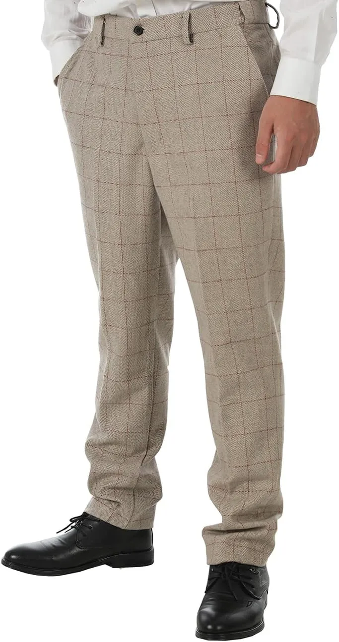 Men's Dress Pants Tweed Plaid Classic Fit Siut Separates Slim Stylish Wool Casual Business Suit Pants