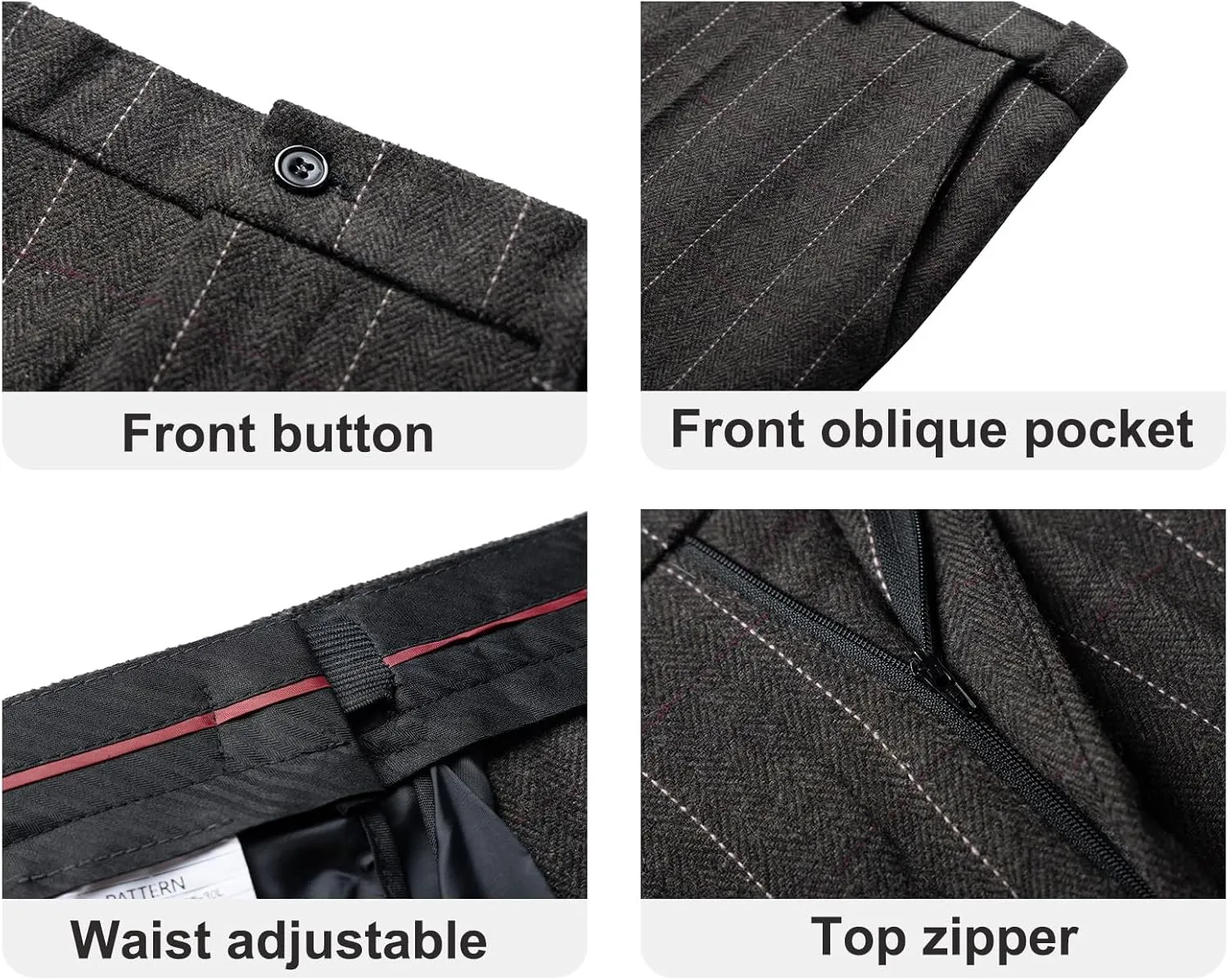 Men's Dress Pants Tweed Plaid Classic Fit Siut Separates Slim Stylish Wool Casual Business Suit Pants