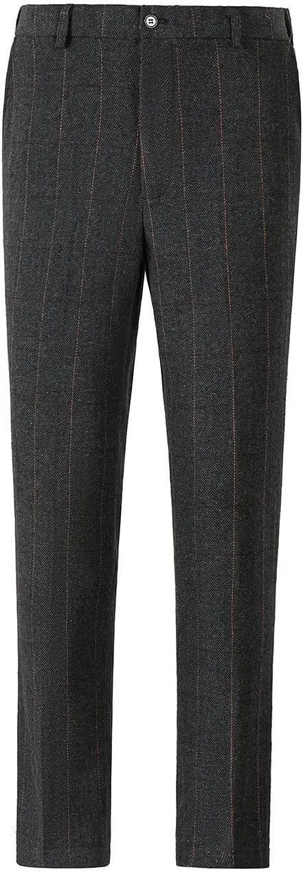 Men's Dress Pants Tweed Plaid Classic Fit Siut Separates Slim Stylish Wool Casual Business Suit Pants