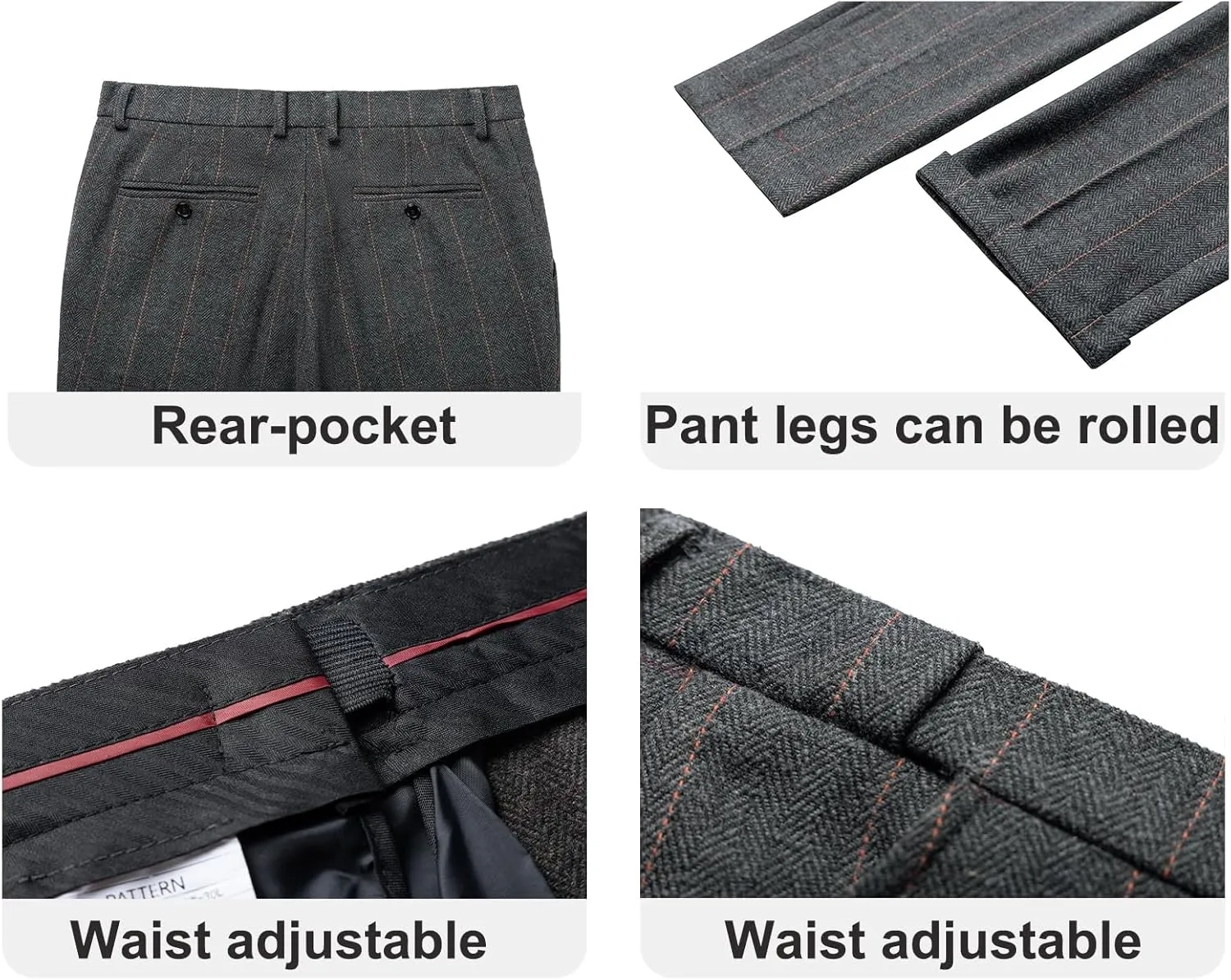 Men's Dress Pants Tweed Plaid Classic Fit Siut Separates Slim Stylish Wool Casual Business Suit Pants