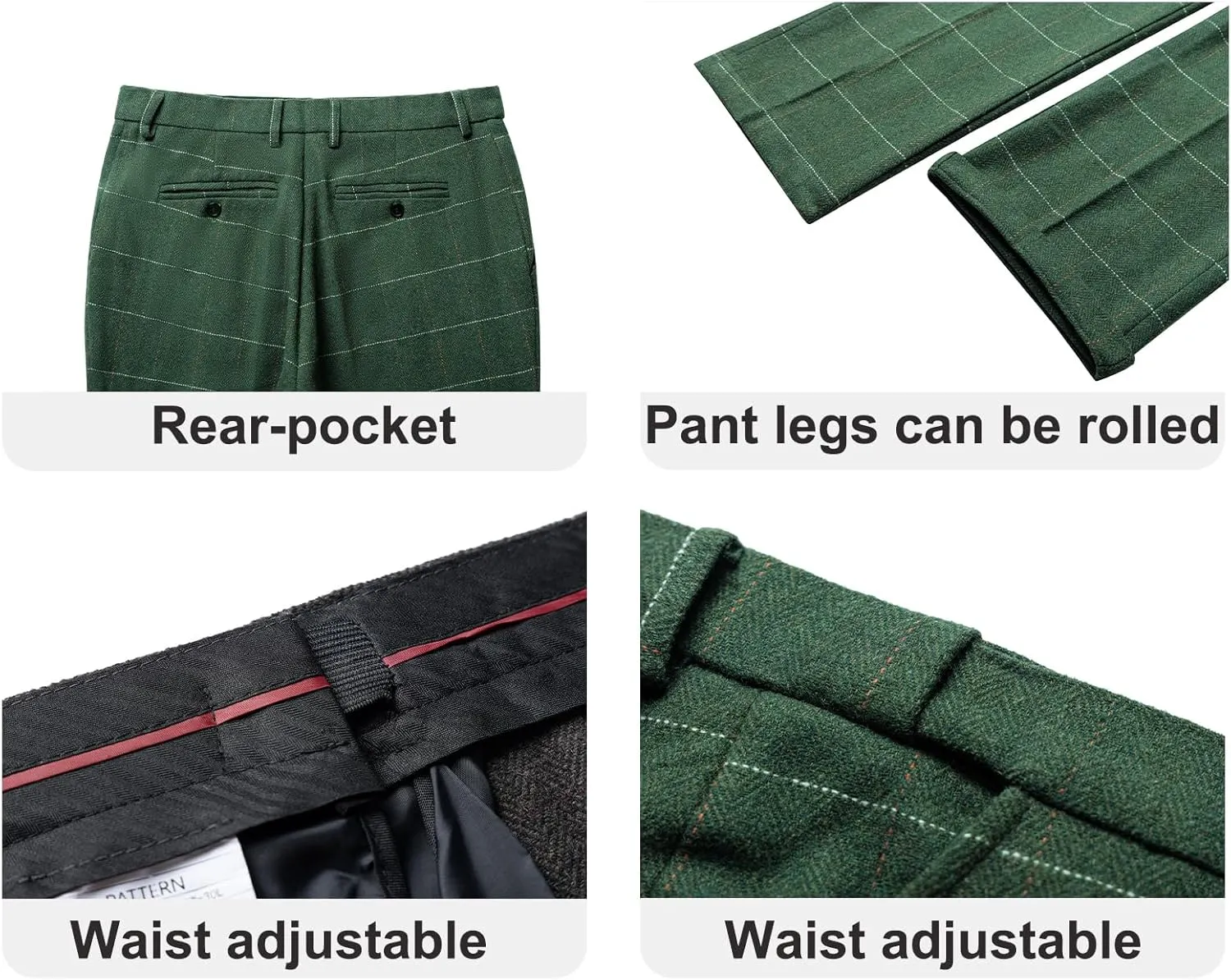 Men's Dress Pants Tweed Plaid Classic Fit Siut Separates Slim Stylish Wool Casual Business Suit Pants