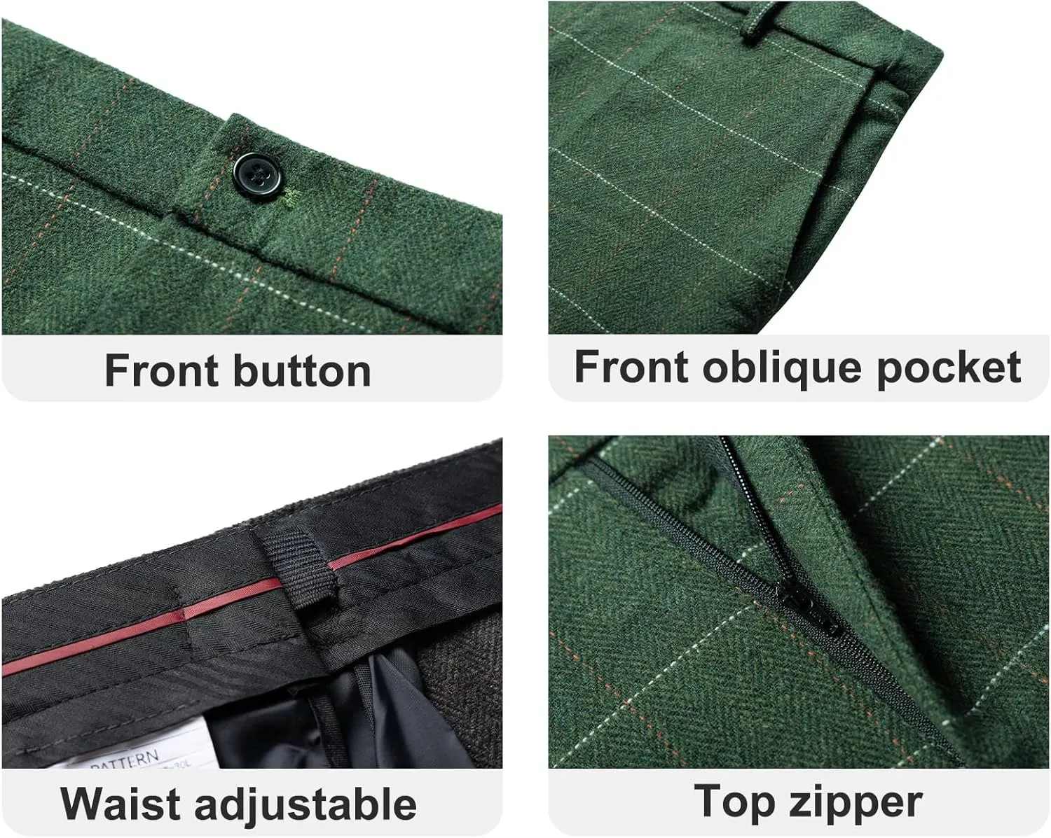 Men's Dress Pants Tweed Plaid Classic Fit Siut Separates Slim Stylish Wool Casual Business Suit Pants