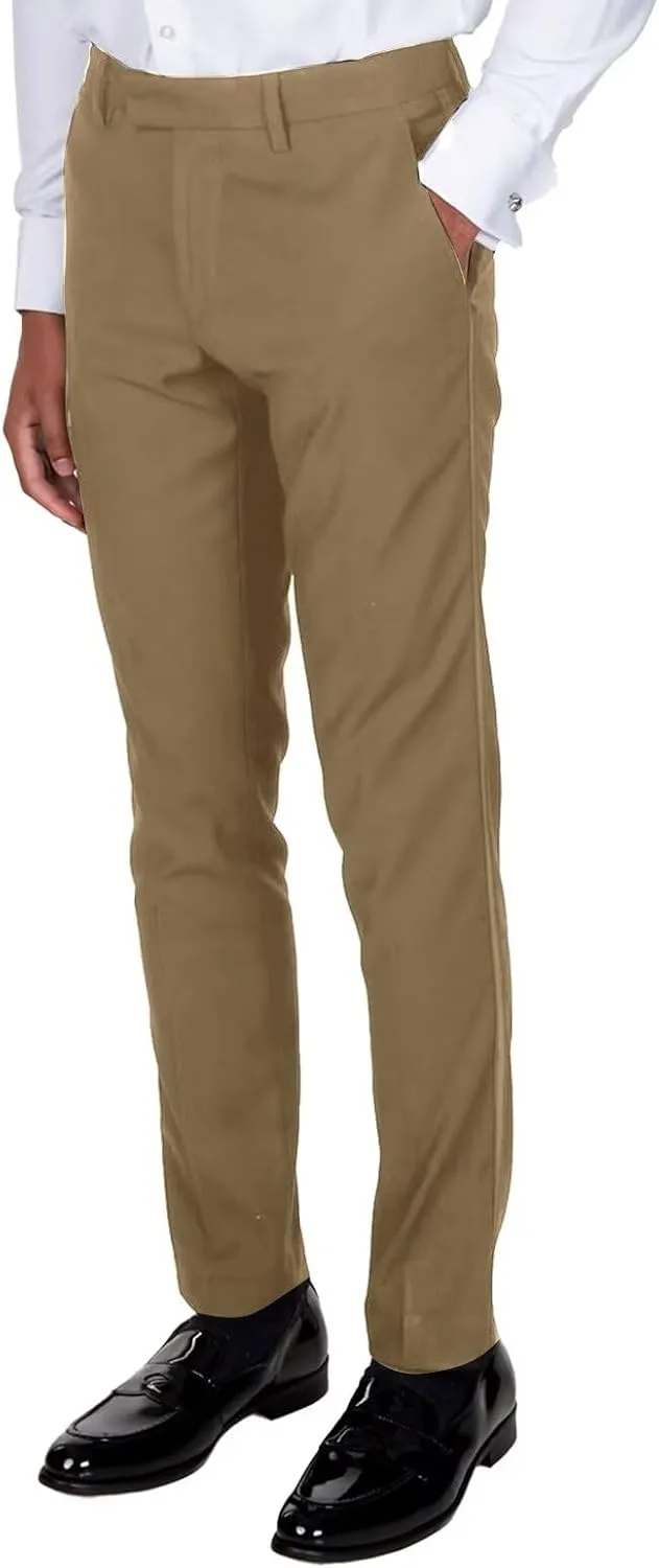 Mens Expandable Waist Classic Fit Flat Front Pant Lightweight Suit Pant