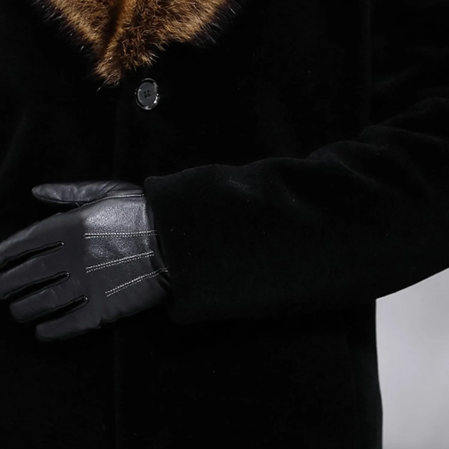 Mens Fur Collar Trench Coat Winter Casual Single Breasted Overcoat Classic Wool Blend Business Peacoat