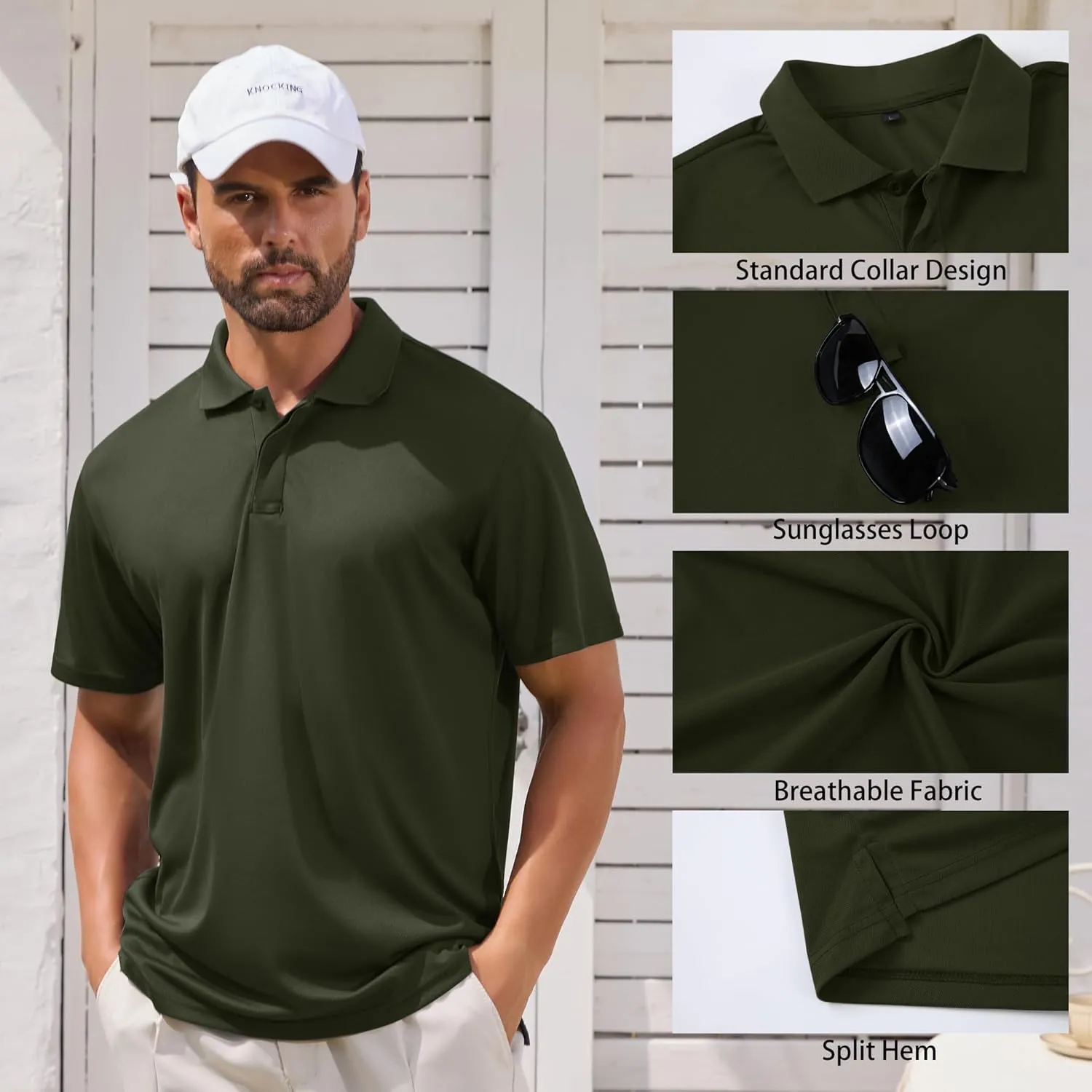 Mens Golf Polo Shirts Short Sleeve Moisture Wicking Dry Fit Tactical T-Shirt Athletic Top Casual Polo Shirts for Men