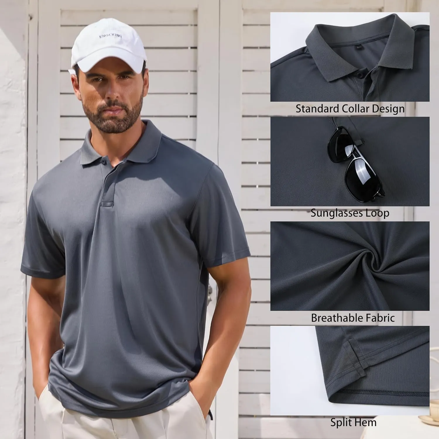 Mens Golf Polo Shirts Short Sleeve Moisture Wicking Dry Fit Tactical T-Shirt Athletic Top Casual Polo Shirts for Men