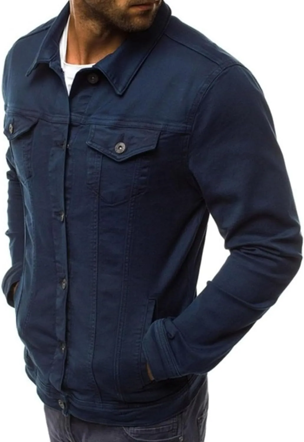 Men's Loose Plus Size Casual Jean Jacket Spring Autumn Denim Jacket Classic Trucker Style Slim Fit Outerwear