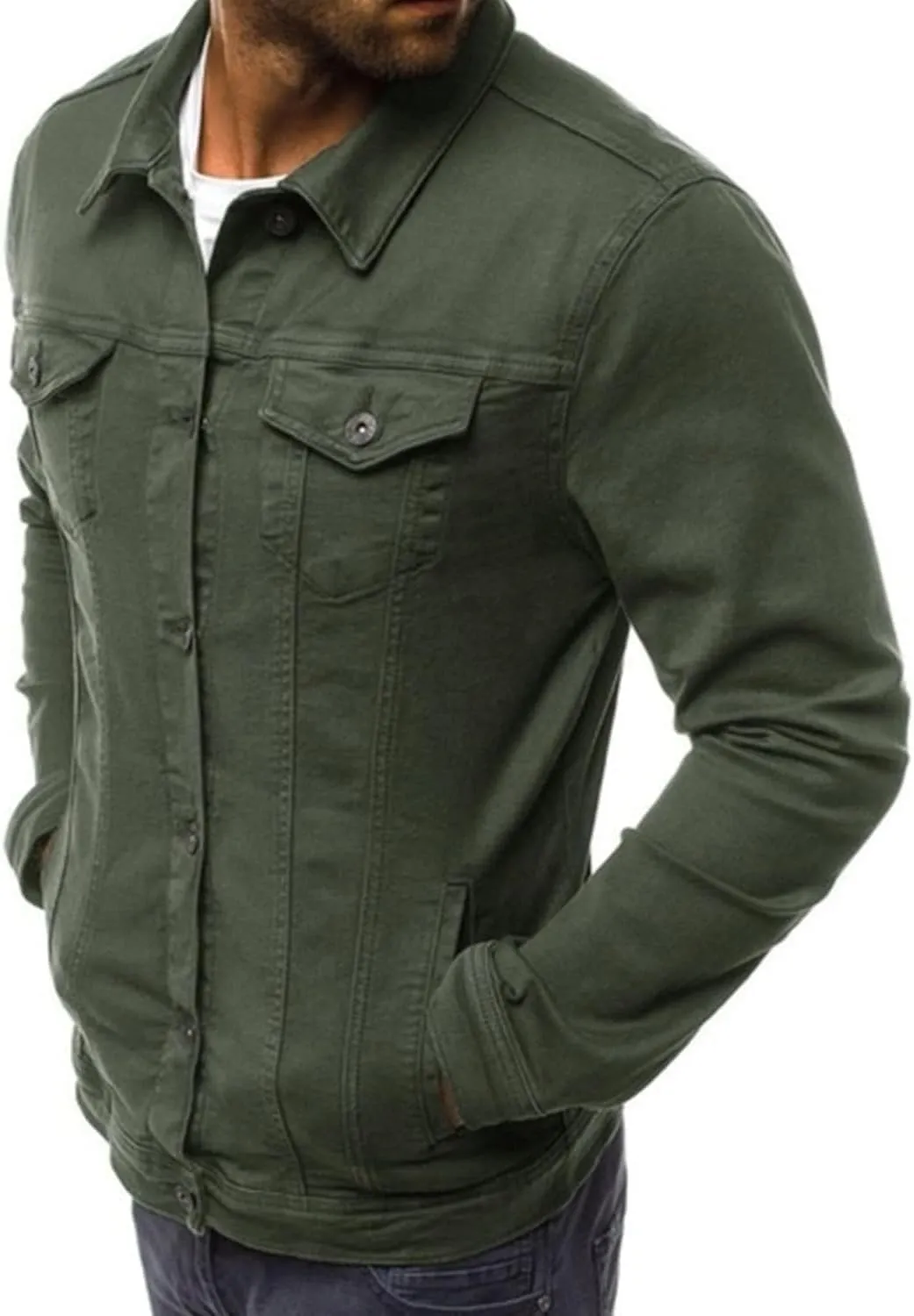 Men's Loose Plus Size Casual Jean Jacket Spring Autumn Denim Jacket Classic Trucker Style Slim Fit Outerwear
