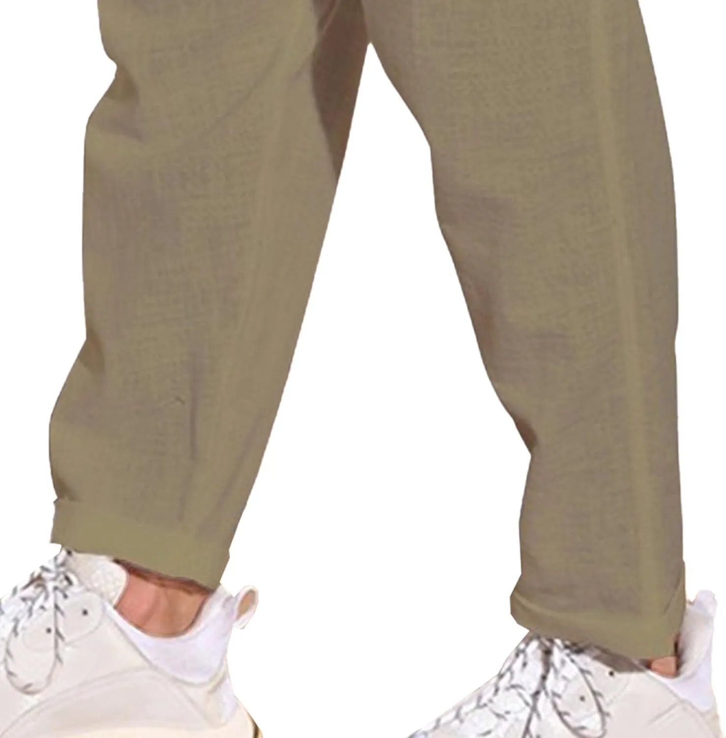 Men's Solid Cotton Linen Basic Pants Loose Fit Classic Beach Trousers Elastic Waist Lightweight Summer Pants