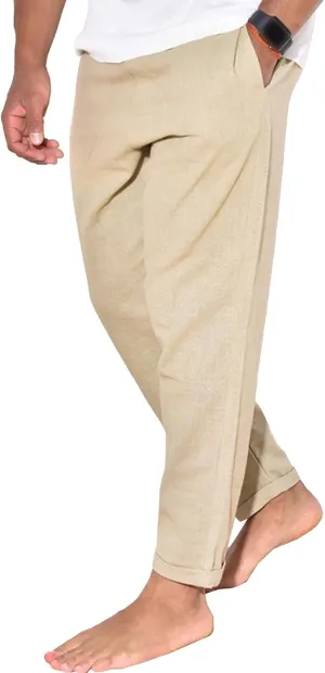 Men's Solid Cotton Linen Basic Pants Loose Fit Classic Beach Trousers Elastic Waist Lightweight Summer Pants