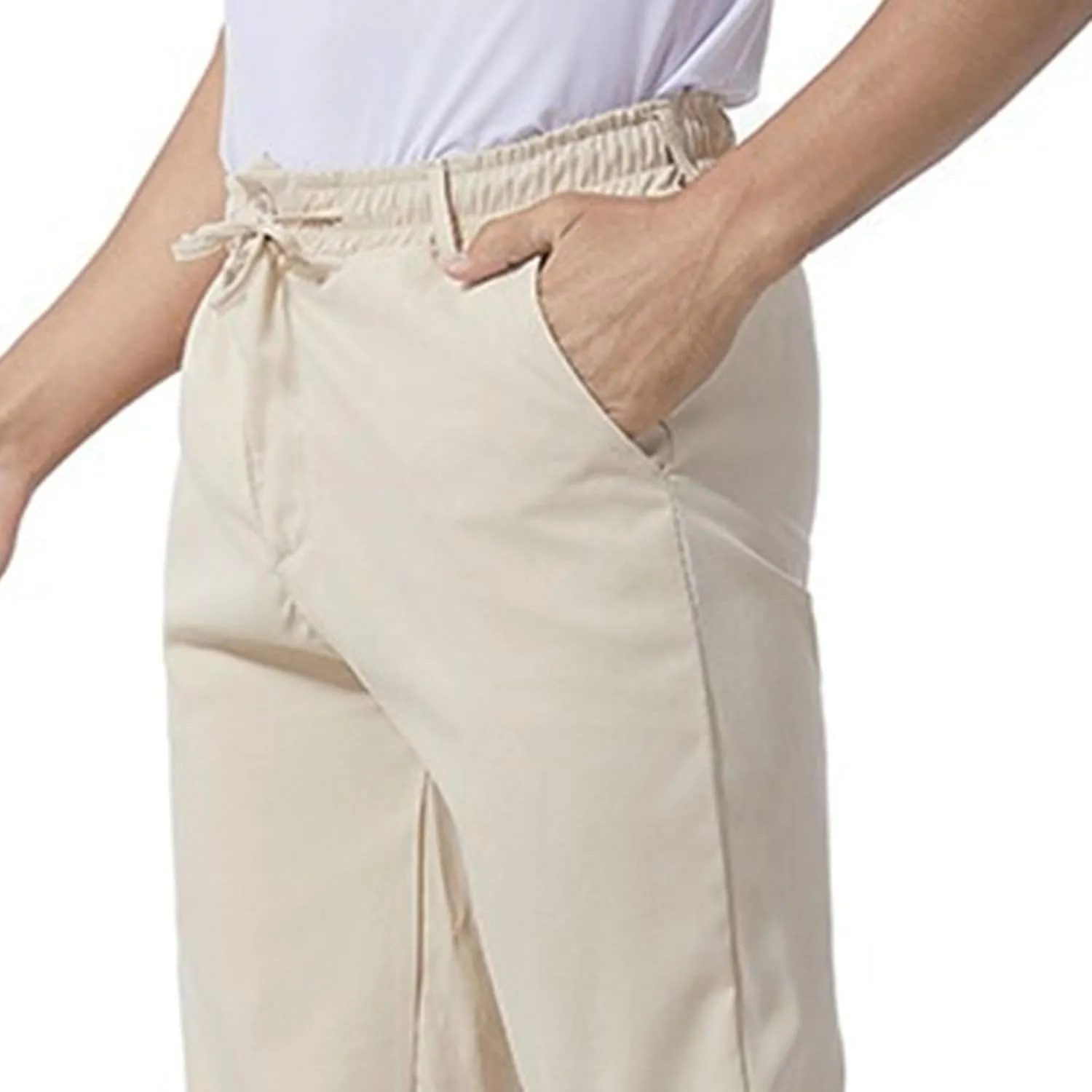Men's Stretch Loose Fit Yoga Pants Comfort Classic Summer Trousers Cotton Linen Straight Leg Hiking Pants