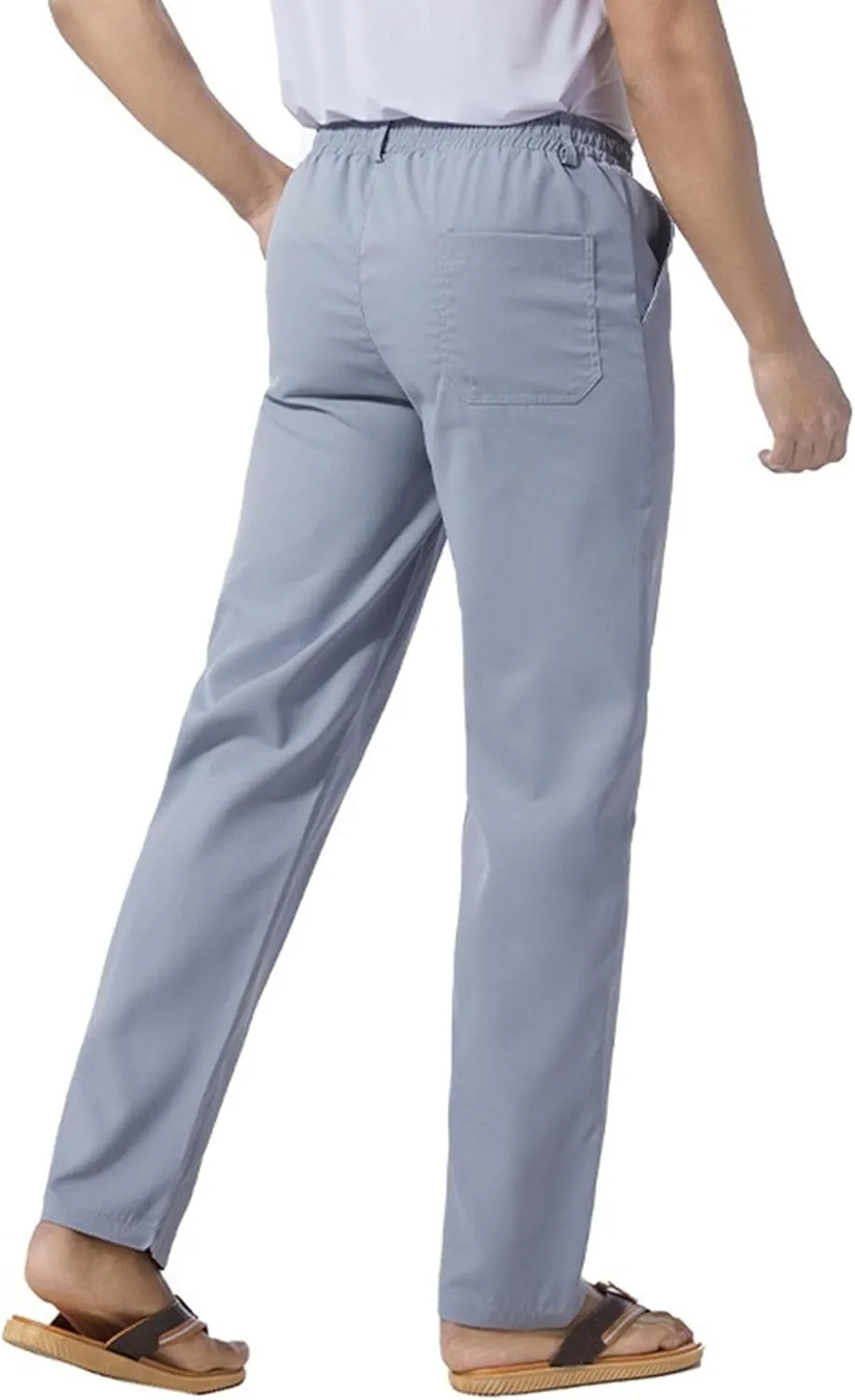 Men's Stretch Loose Fit Yoga Pants Comfort Classic Summer Trousers Cotton Linen Straight Leg Hiking Pants