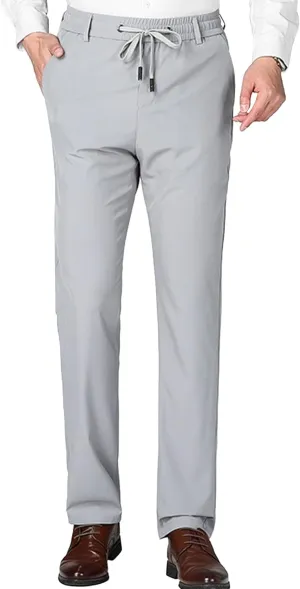 Men's Stretch Straight Leg Classic Pants Quick Dry Drawstring Summer Trousers Casual Solid Regular Fit Pants