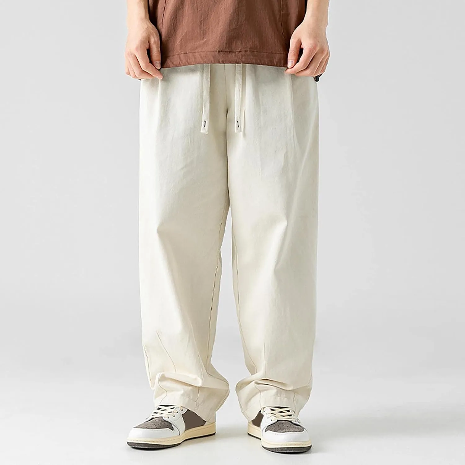Mens Workout Cargo Sweatpants Leisure Loose Sports Running Patchwork Color Lace Up Pants Men's Flap Pocket Drawstring