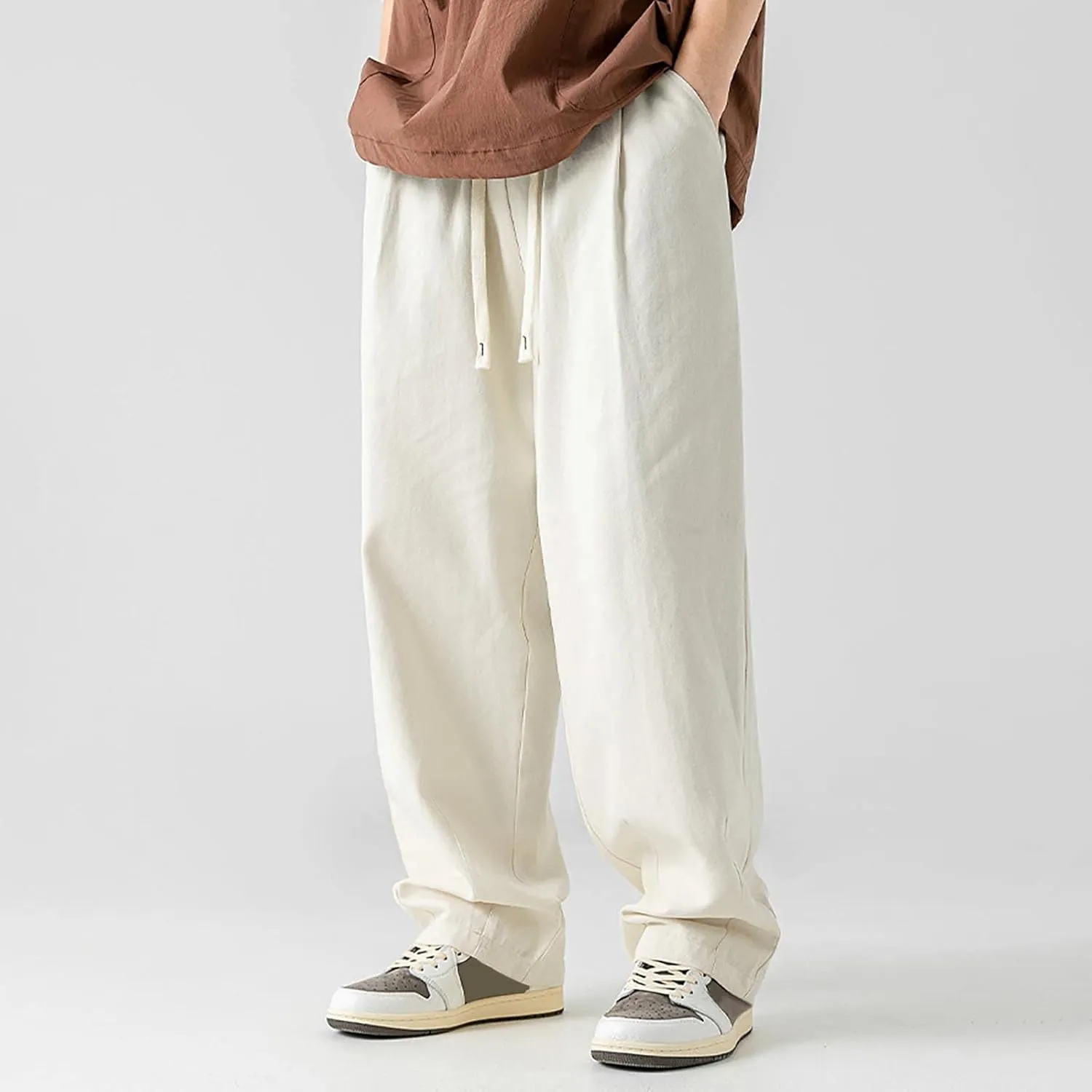 Mens Workout Cargo Sweatpants Leisure Loose Sports Running Patchwork Color Lace Up Pants Men's Flap Pocket Drawstring