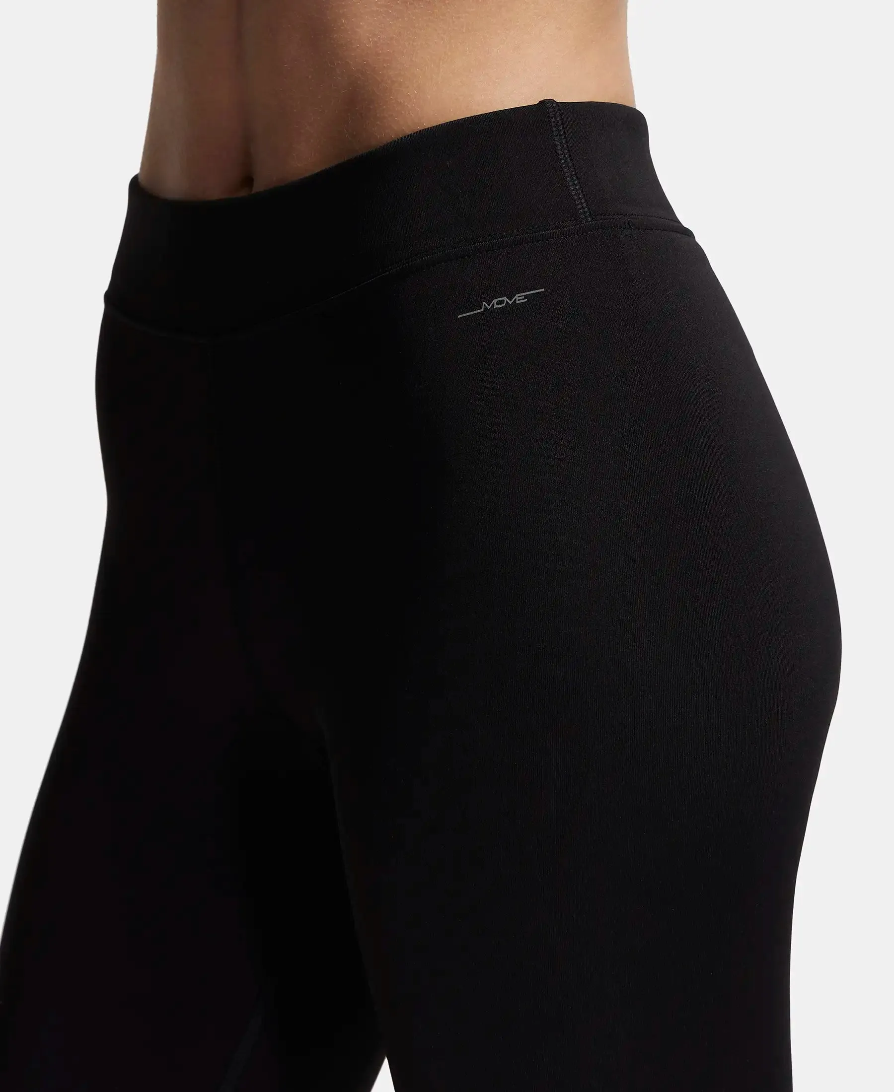 Microfiber Elastane Stretch Performance Leggings with Broad Waistband - Black