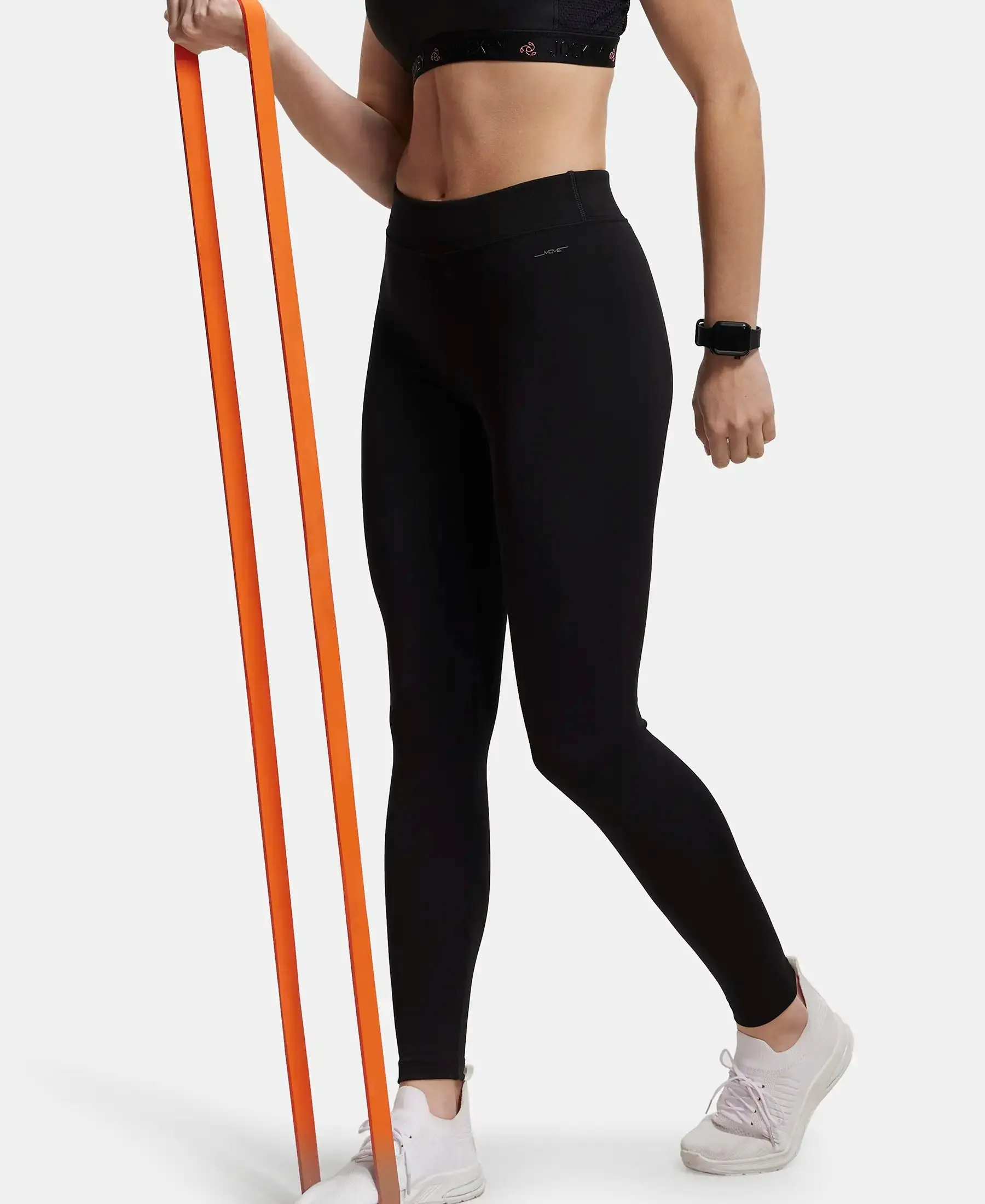 Microfiber Elastane Stretch Performance Leggings with Broad Waistband - Black