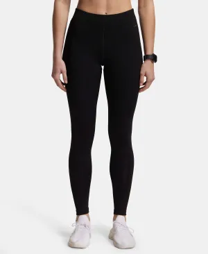 Microfiber Elastane Stretch Performance Leggings with Broad Waistband - Black