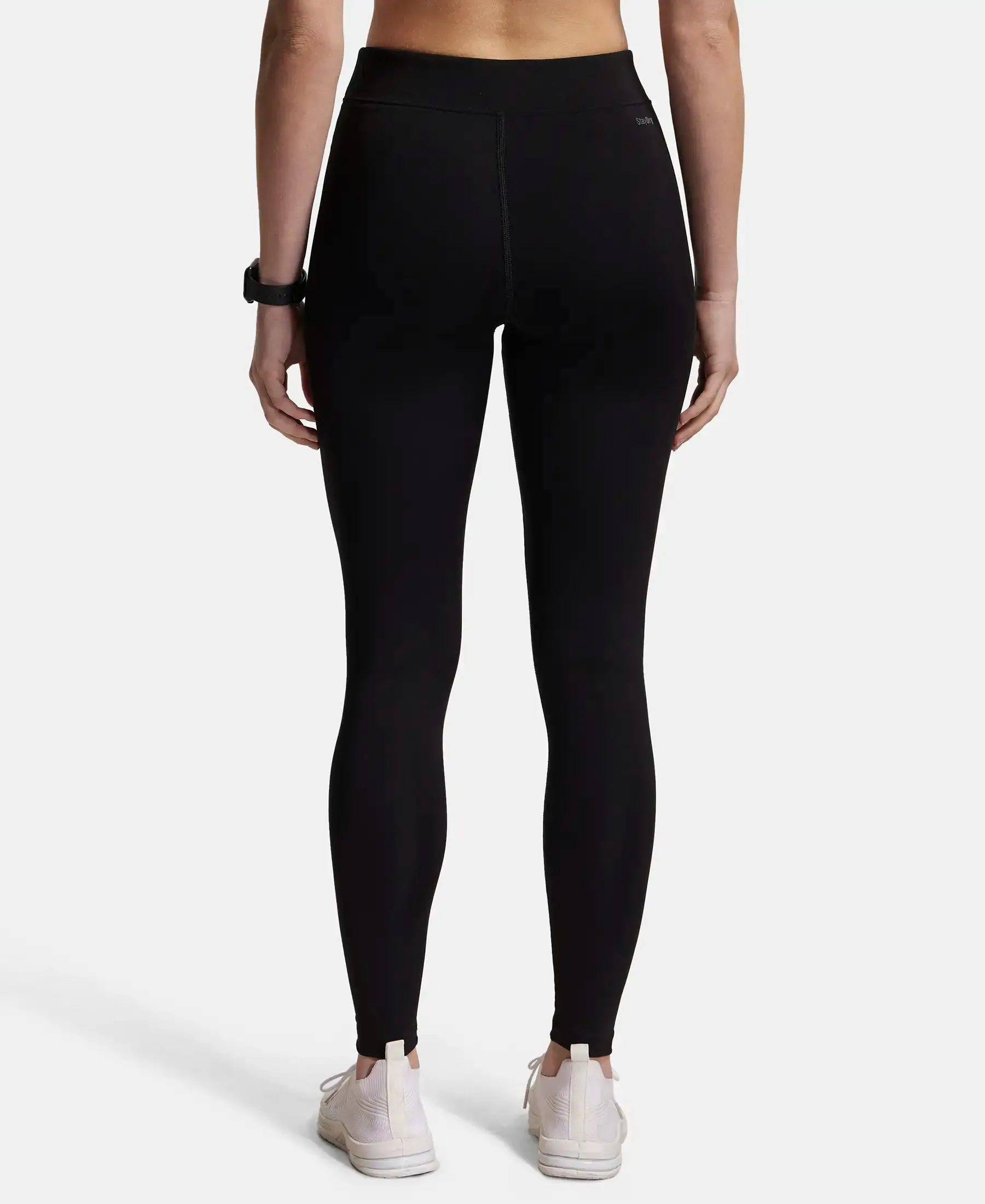 Microfiber Elastane Stretch Performance Leggings with Broad Waistband - Black