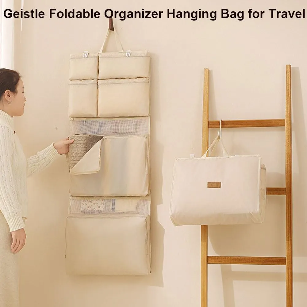 Multi-functional Compartment Travel Organizer,Space Saving Hanging Garment Bag for Clothes Bra Underwear Socks,Foldable Storage Bag (Beige, 8 in 1)